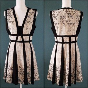 BCBG Women's Geometric Print Black and White A-line Dress V-neck Cocktail Bridal